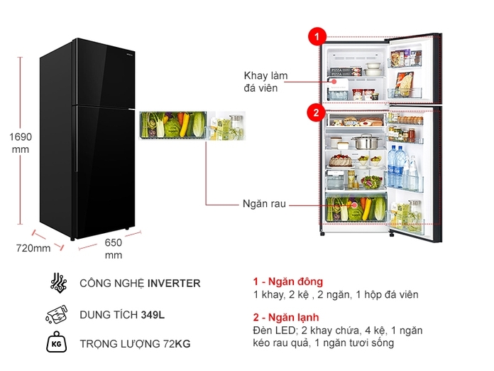 Tủ lạnh Hitachi Inverter 349 lít R-FVY480PGV0 (GBK)