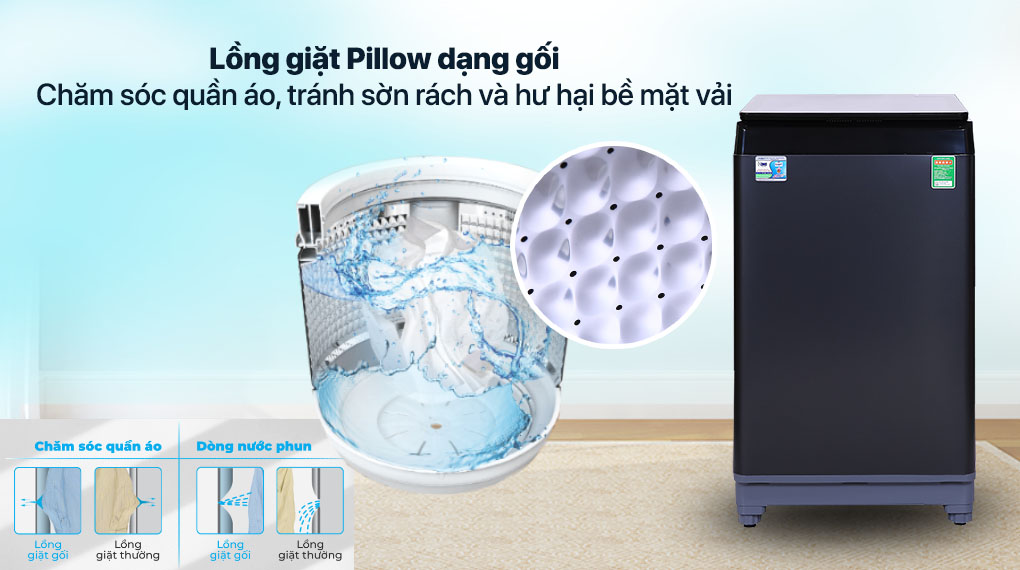 Máy giặt Aqua 10 KG AQW-F100GT.BK - Lồng giặt Pillow Máy giặt Aqua 10 KG AQW-F100GT.BK - Lồng giặt Pillow