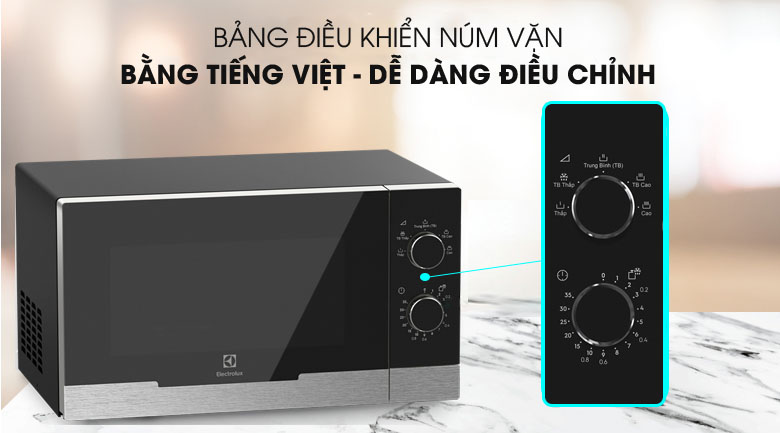 Bảng điều khiển núm vặn - Lò vi sóng Electrolux EMM23KI9EBP 23 lít Bảng điều khiển núm vặn - Lò vi sóng Electrolux EMM23KI9EBP 23 lít