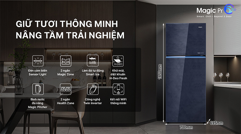 kích thước Tủ lạnh Aqua Inverter AQR-TA546FA(KGL)U1
