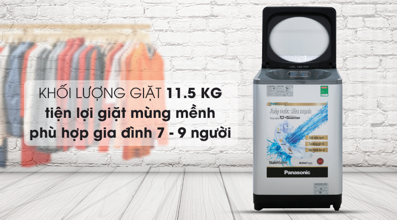 may-giat-panasonic-na-fd11xr1lv-2 NA-FD11XR1LV có khối giặt lớn cho gia đình 7-9 người