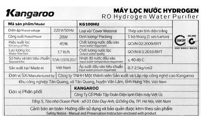 may-loc-nuoc-ro-kangaroo-kg100hu-4 Máy lọc nước R.O Hydrogen Kangaroo KG100HU 5 lõi