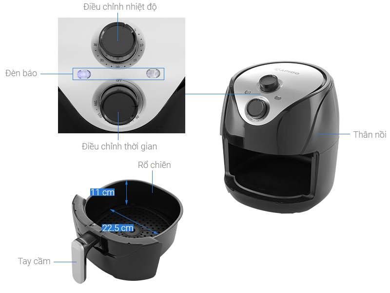 noi chien khong dau rapido raf50m 5 lit bv 1
