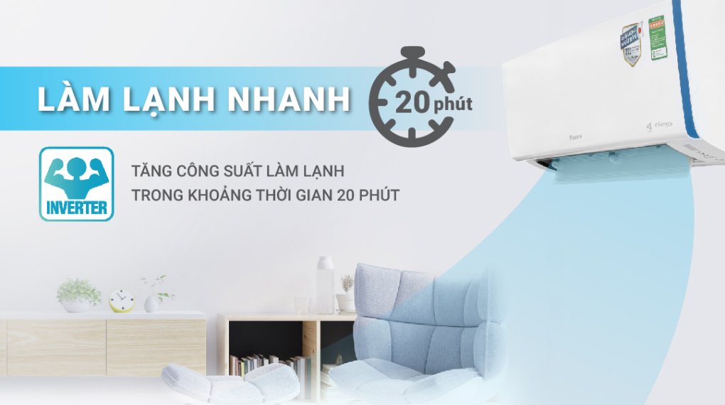 Công nghệ làm lạnh nhanh Powerful trên điều hòa Daikin Inverter 2 chiều 9200 BTU ATHF25XVMV Công nghệ làm lạnh nhanh Powerful trên điều hòa Daikin Inverter 2 chiều 9200 BTU ATHF25XVMV