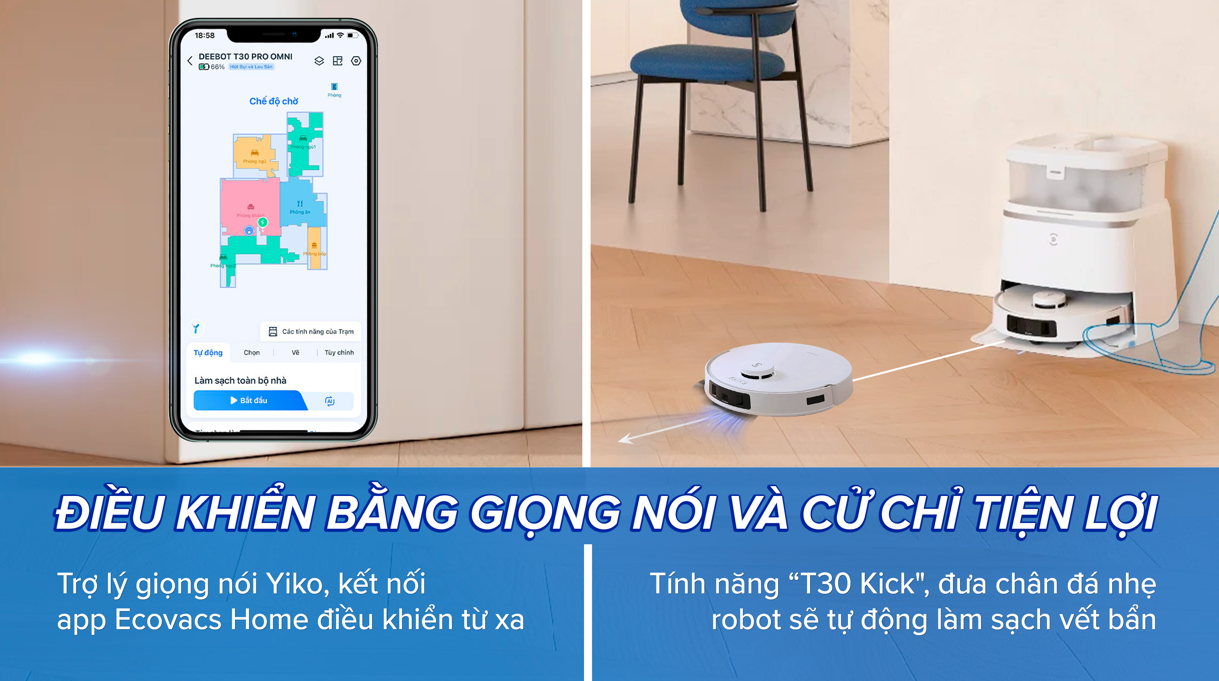 Robot hút bụi lau nhà Ecovacs T30 PRO OMNI - Trắng - Đa dạng tiện ích thông minh