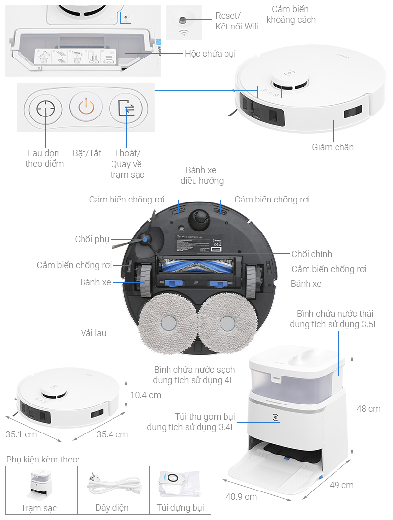 Robot hút bụi lau nhà Ecovacs T30 PRO OMNI - Trắng