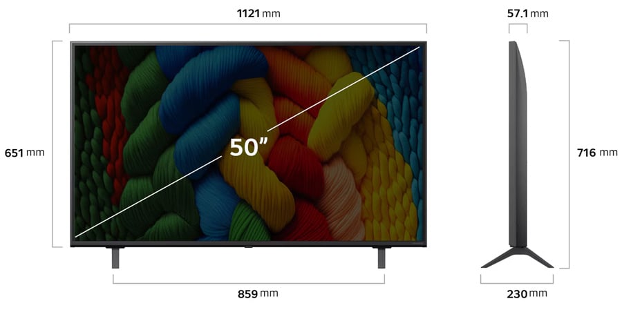 Chi tiết kích thước Tivi NanoCell LG 50NANO80ASA Tivi NanoCell LG 50NANO80ASA