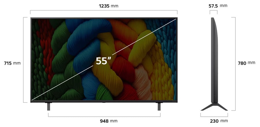 Kích thước Tivi NanoCell LG AI 4K 55 inch 55NANO80ASA