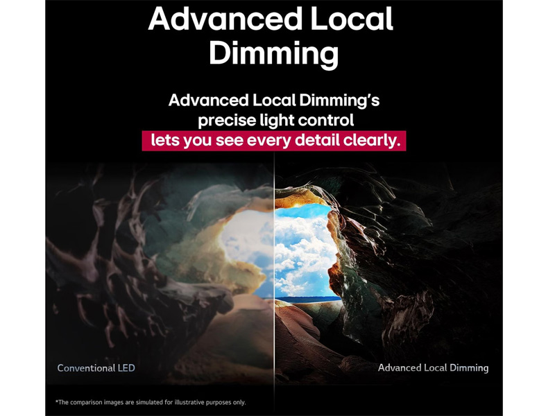 Công nghệ Local Dimming nâng cao kiểm soát ánh sáng chính xác Tivi LG 43QNED80ASA 43 inch
