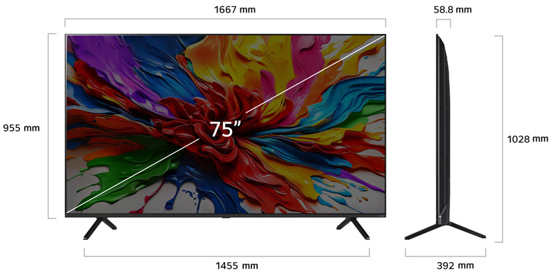Kích thước Smart Tivi AI evo LG QNED 4K 75 inch 75QNED92ASA Kích thước Smart Tivi AI evo LG QNED 4K 75 inch 75QNED92ASA