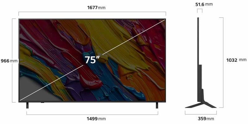 Kích thước Tivi LG QNED AI 4K 75 inch 75QNED82ASA Kích thước Tivi LG QNED AI 4K 75 inch 75QNED82ASA