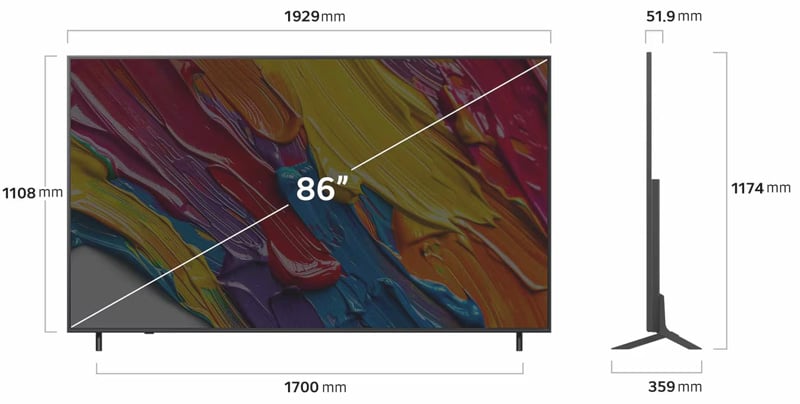 Kích thước Tivi LG QNED AI 4K 86 inch 86QNED82ASA Kích thước Tivi LG QNED AI 4K 86 inch 86QNED82ASA