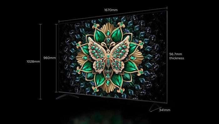 Kích thước của tivi TCL 75 inch QD-MiniLED 75C6K