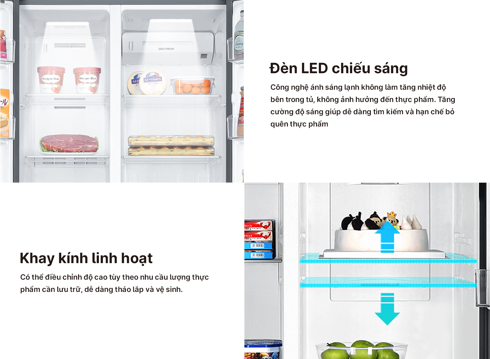 Tủ lạnh side by side có đèn Led chiếu sáng Tủ lạnh side by side