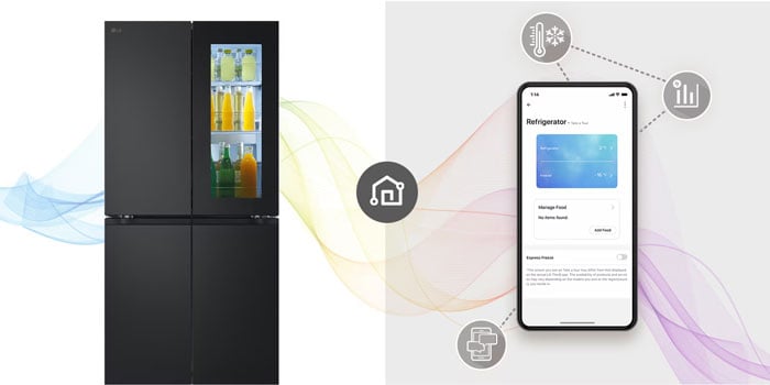 tủ lạnh LG French Door InstaView 530L màu đen LFB53BLMI có khả năng kết nối Wifi tiện lợi tủ lạnh LG French Door InstaView 530L màu đen LFB53BLMI có khả năng kết nối Wifi tiện lợi