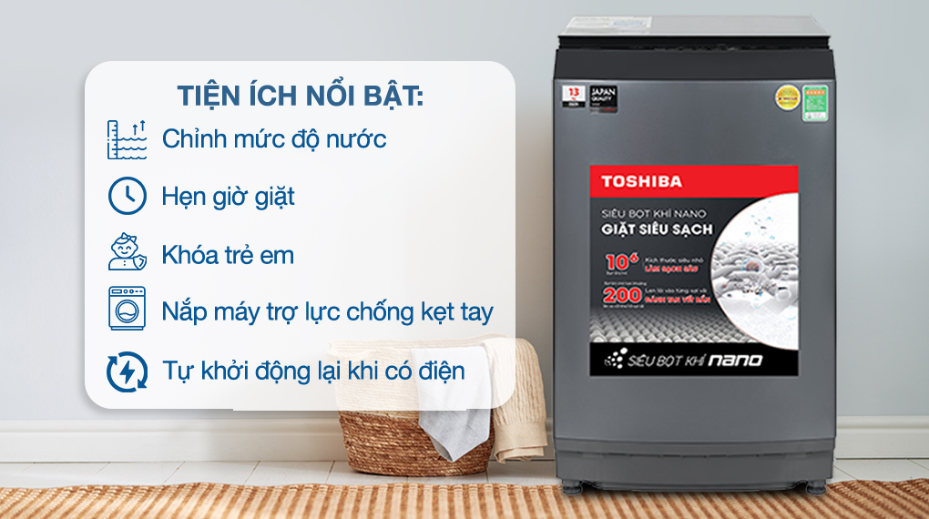 Tiện ích Máy giặt Toshiba Inverter 13 kg AW-DUM1400LV (MK) Tiện ích Máy giặt Toshiba Inverter 13 kg AW-DUM1400LV (MK)